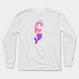 Cute mermaid girl with pink hair Long Sleeve T-Shirt